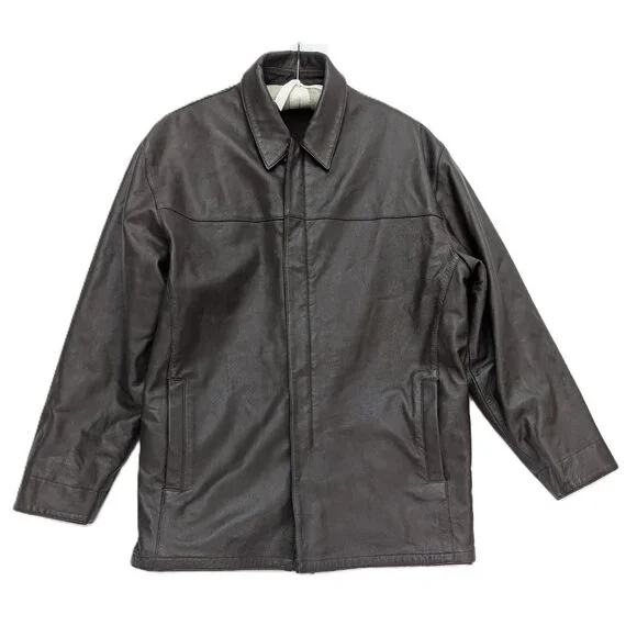 Men's Reversible Leather Jacket Coat Brown Wool Alberto Zimni Size XL